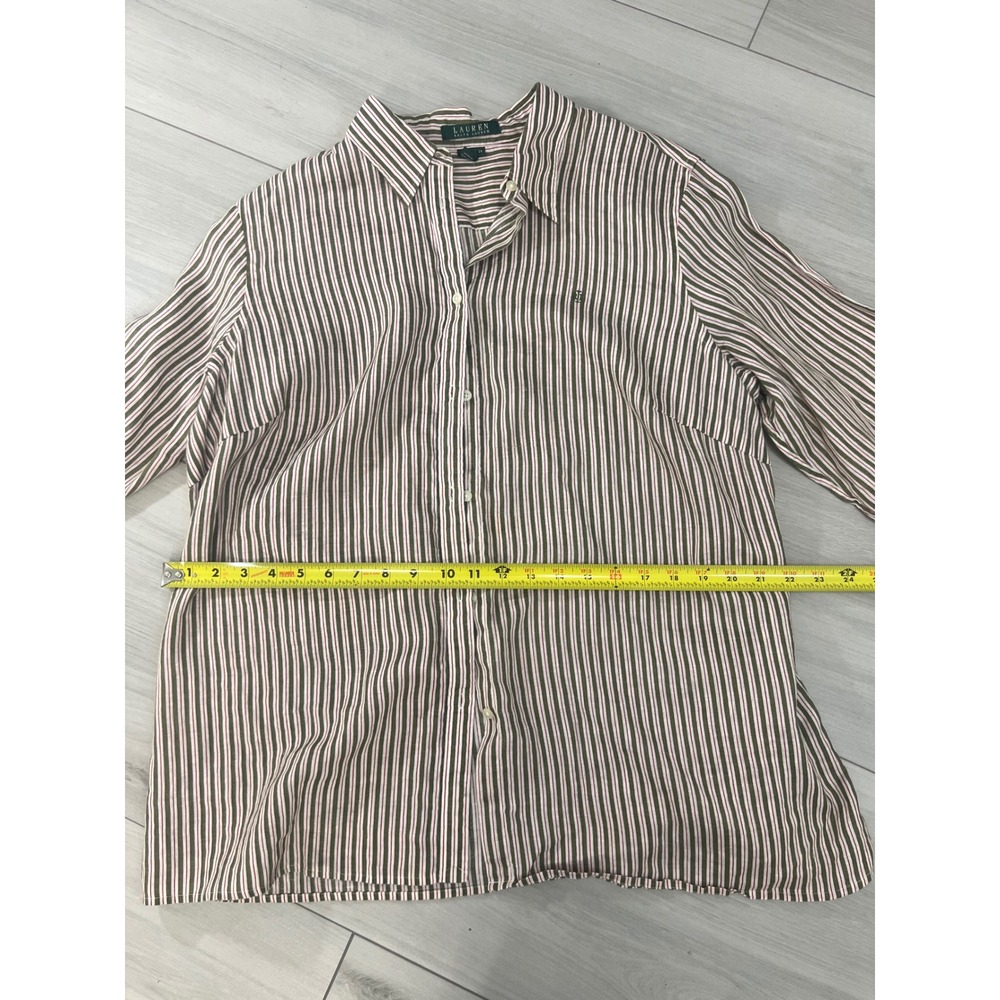 Lauren Ralph Lauren Linen Button Down Shirt Striped Green White Red Sz 2X Preppy - Picture 9 of 9